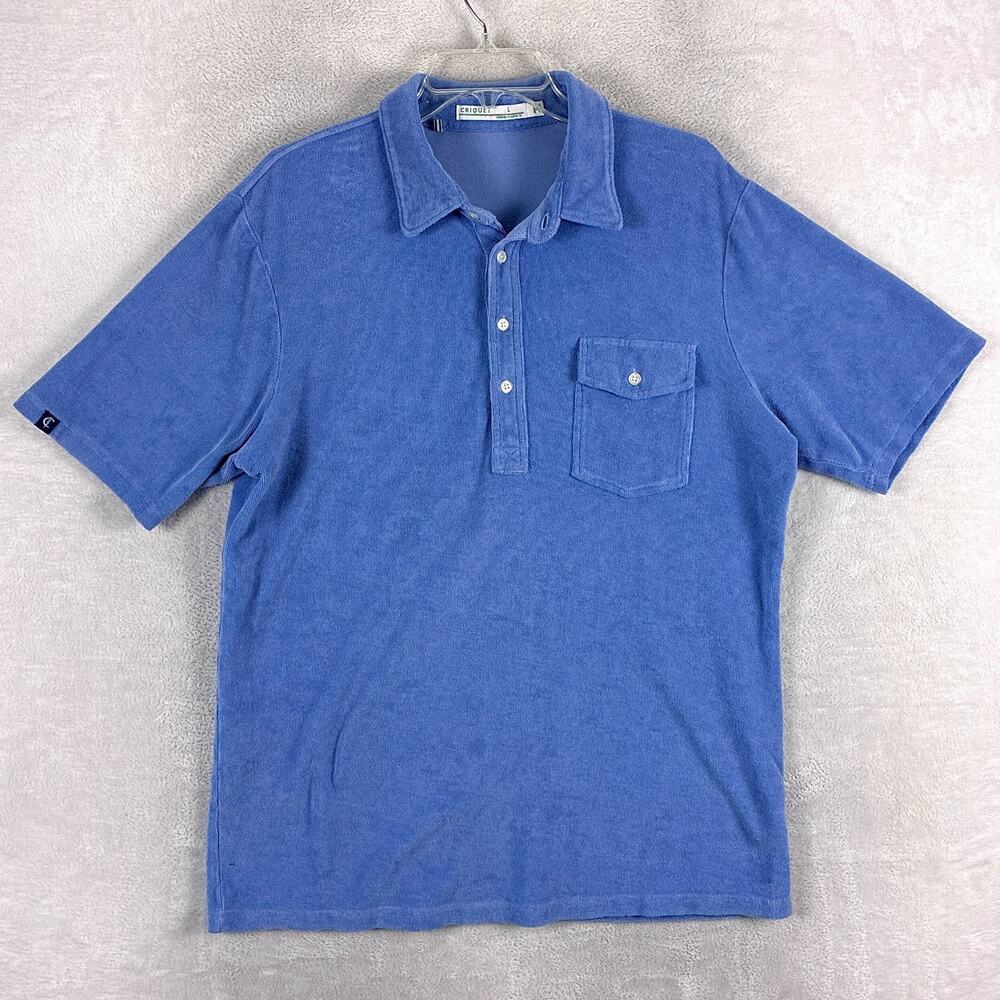 Criquet Polo Shirt Mens L Blue Terry Cloth Preppy Golf Tennis Outdoor Summer